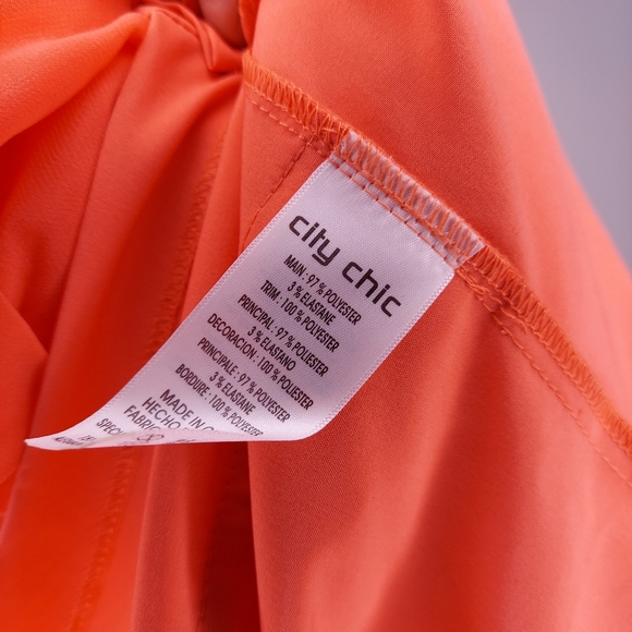 City Chic Blazer Jacket Mesh Sheer Elbow 3/4 Collar Open Front Orange-Pink 24W - Picture 4 of 6